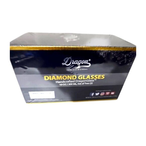 Dragon Glassware Whiskey Diamond Glasses Handcrafted 10 OZ/300 ML Set Of 2 New - Picture 5 of 6